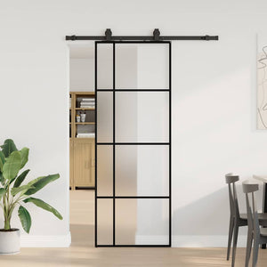 Vidaxl schuifdeur met beslagset 76x205 cm esg glas zwart