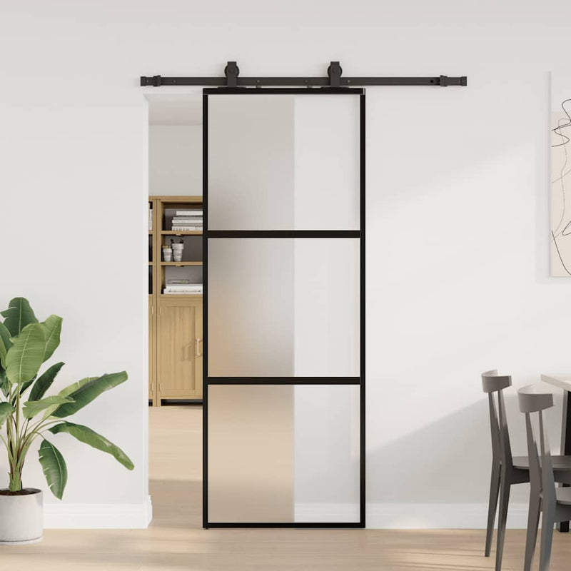 Afbeelding laden in galerijviewer, Vidaxl schuifdeur met beslagset 76x205 cm gehard glas zwart

