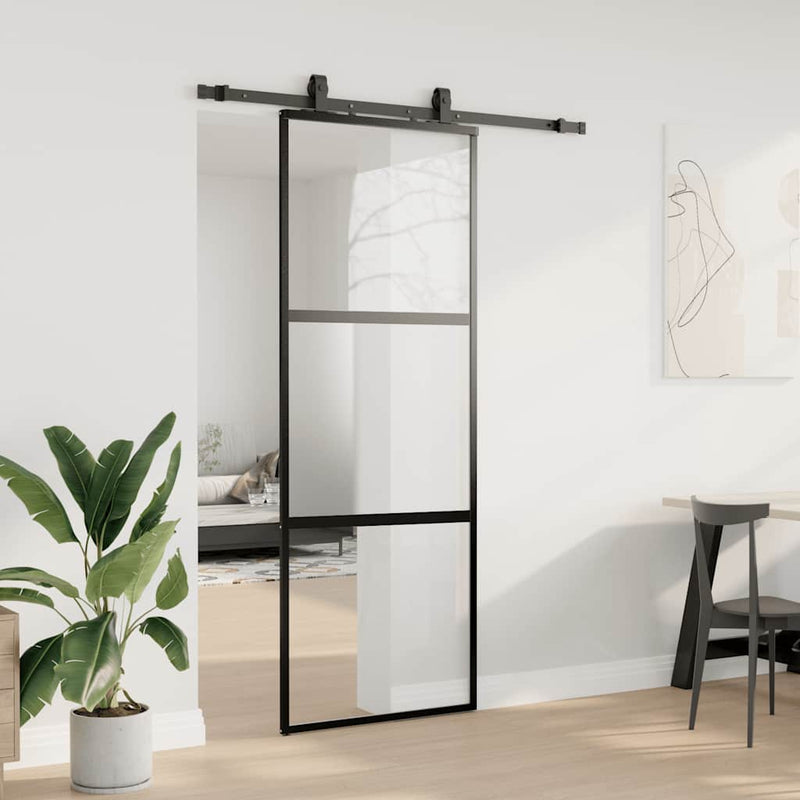 Afbeelding laden in galerijviewer, Vidaxl schuifdeur met beslagset 76x205 cm gehard glas zwart
