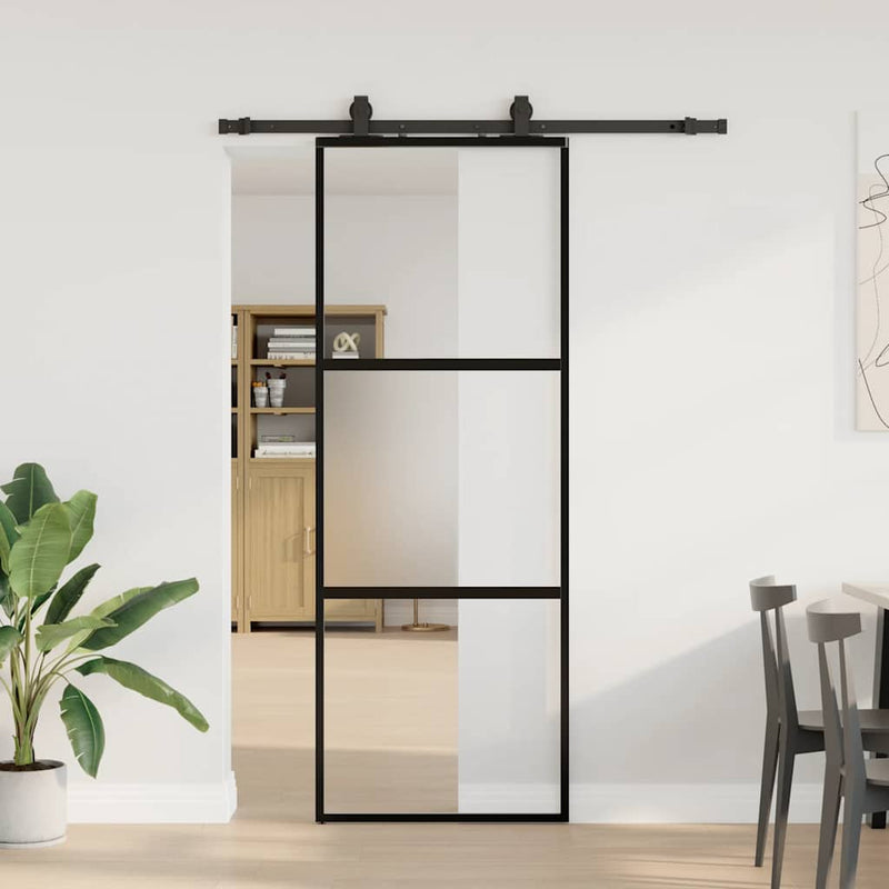 Afbeelding laden in galerijviewer, Vidaxl schuifdeur met beslagset 76x205 cm gehard glas zwart
