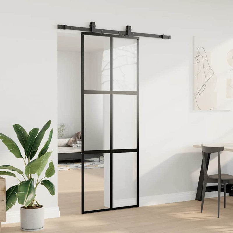 Afbeelding laden in galerijviewer, Vidaxl schuifdeur met beslagset 76x205 cm gehard glas zwart
