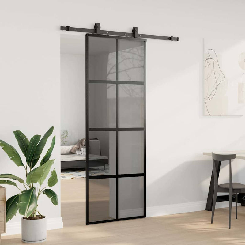 Afbeelding laden in galerijviewer, Vidaxl schuifdeur met beslagset 76x205 cm gehard glas zwart
