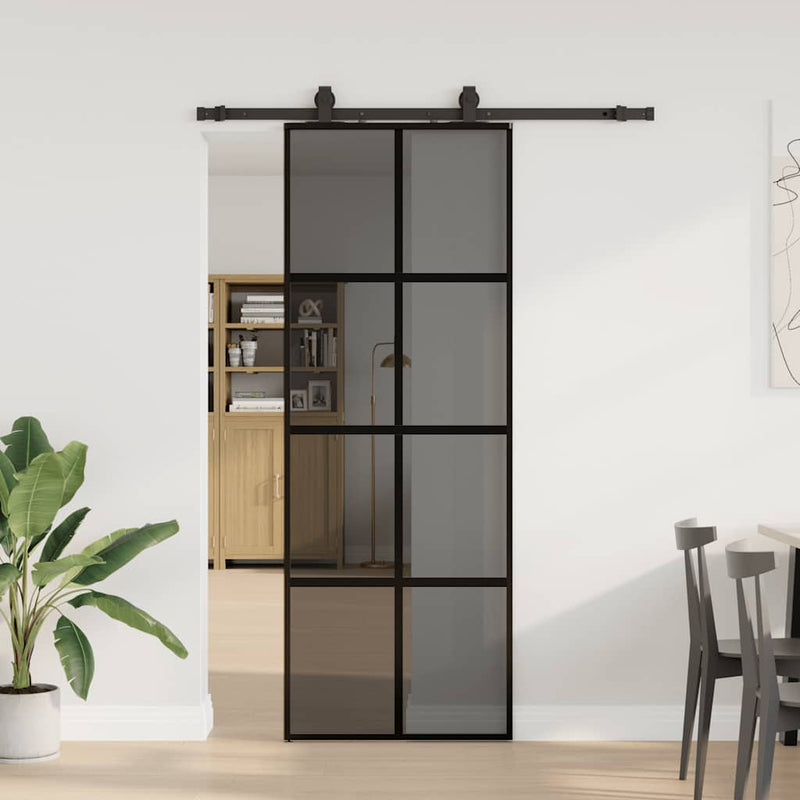 Afbeelding laden in galerijviewer, Vidaxl schuifdeur met beslagset 76x205 cm gehard glas zwart

