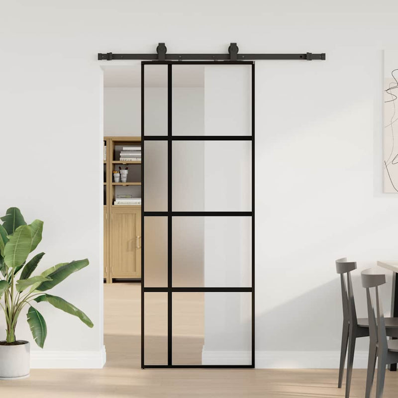 Afbeelding laden in galerijviewer, Vidaxl schuifdeur met beslagset 76x205 cm gehard glas zwart
