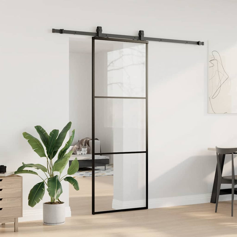 Afbeelding laden in galerijviewer, Vidaxl schuifdeur met beslagset 76x205 cm esg glas zwart

