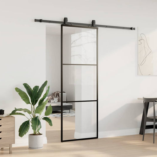 Vidaxl schuifdeur met beslagset 76x205 cm esg glas zwart