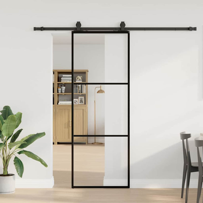 Afbeelding laden in galerijviewer, Vidaxl schuifdeur met beslagset 76x205 cm esg glas zwart
