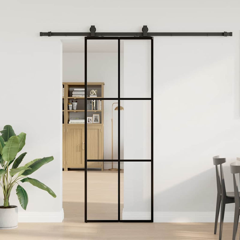 Afbeelding laden in galerijviewer, Vidaxl schuifdeur met beslagset 76x205 cm esg glas zwart
