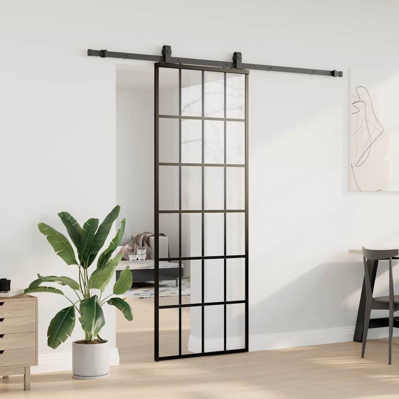Afbeelding laden in galerijviewer, Vidaxl schuifdeur met beslagset 76x205 cm esg glas zwart
