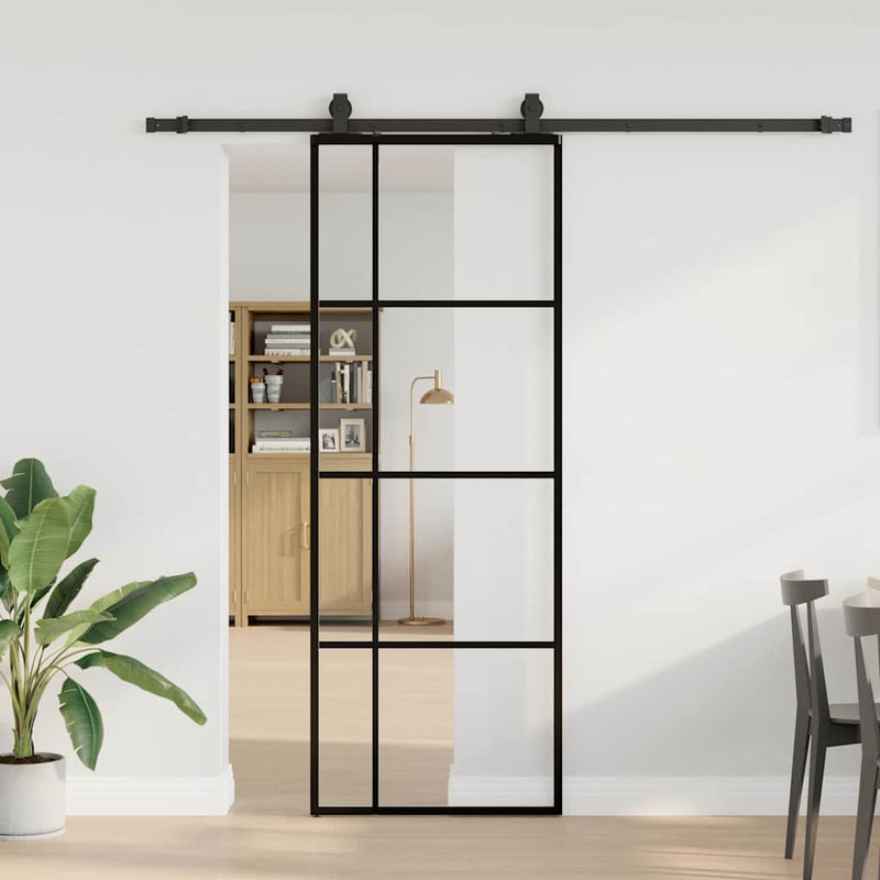 Afbeelding laden in galerijviewer, Vidaxl schuifdeur met beslagset 76x205 cm esg glas zwart
