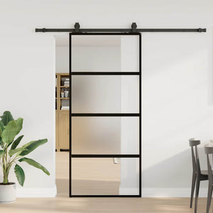 Vidaxl schuifdeur met beslagset 76x205 cm gehard glas zwart
