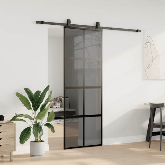 Vidaxl schuifdeur met beslagset 76x205 cm gehard glas zwart