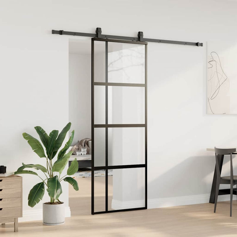 Afbeelding laden in galerijviewer, Vidaxl schuifdeur met beslagset 76x205 cm gehard glas zwart

