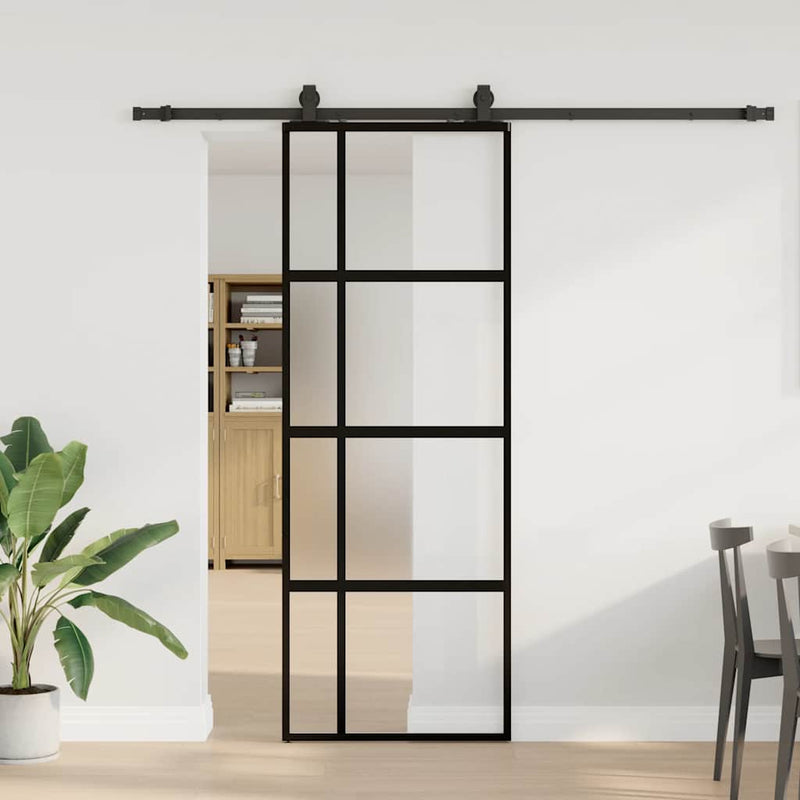 Afbeelding laden in galerijviewer, Vidaxl schuifdeur met beslagset 76x205 cm gehard glas zwart

