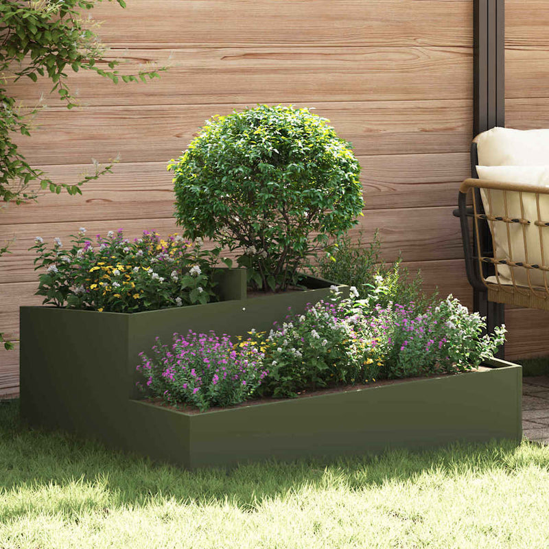 Afbeelding laden in galerijviewer, Vidaxl tuin bloempot olijf groen 100 x 100 x 50 cm koudgewalst staal
