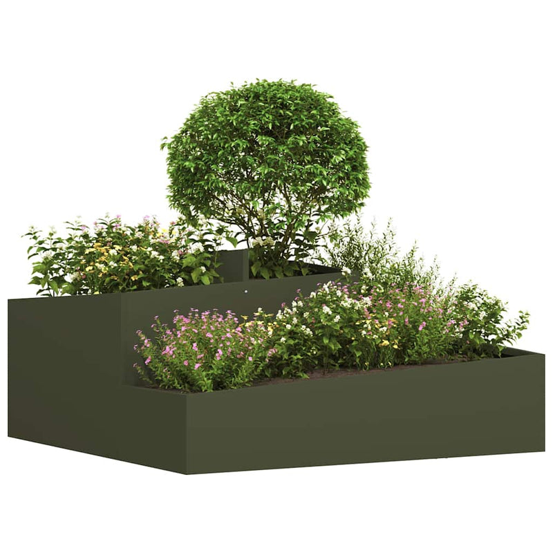 Afbeelding laden in galerijviewer, Vidaxl tuin bloempot olijf groen 100 x 100 x 50 cm koudgewalst staal
