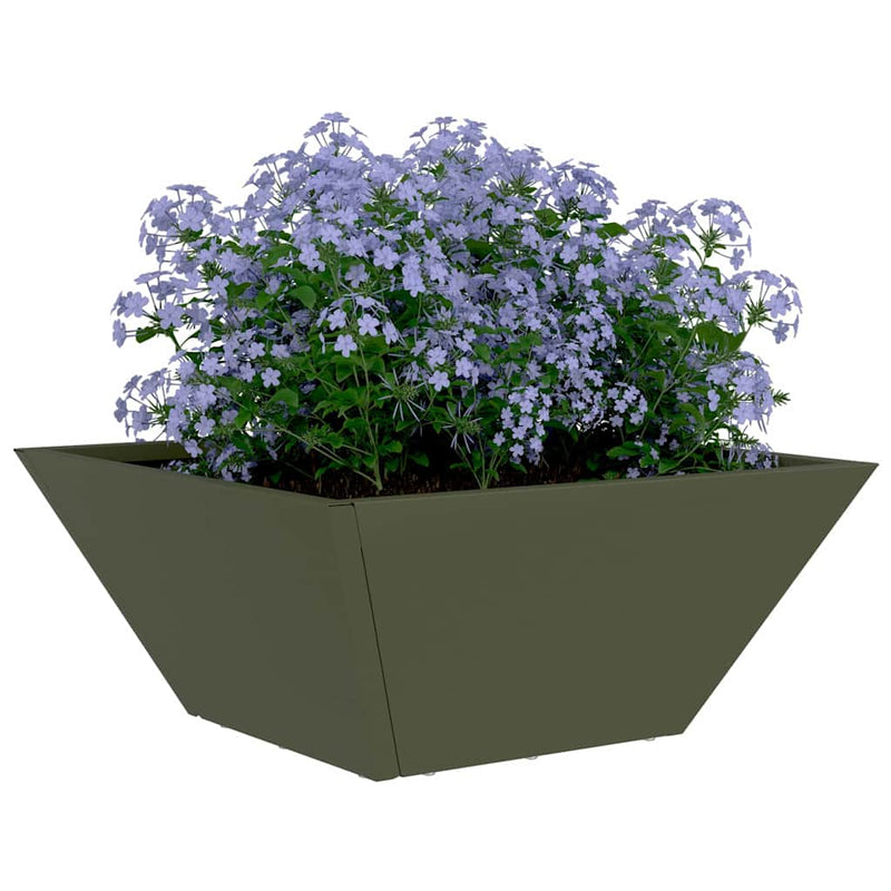 Afbeelding laden in galerijviewer, Vidaxl tuin bloempot olijf groen 35 x 35 x 15 cm koudgewalst staal
