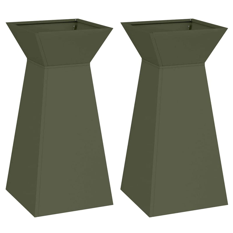 Afbeelding laden in galerijviewer, Vidaxl pilaar plantenbak 2 pcs olijfgroen 35 x 35 x 73 cm
