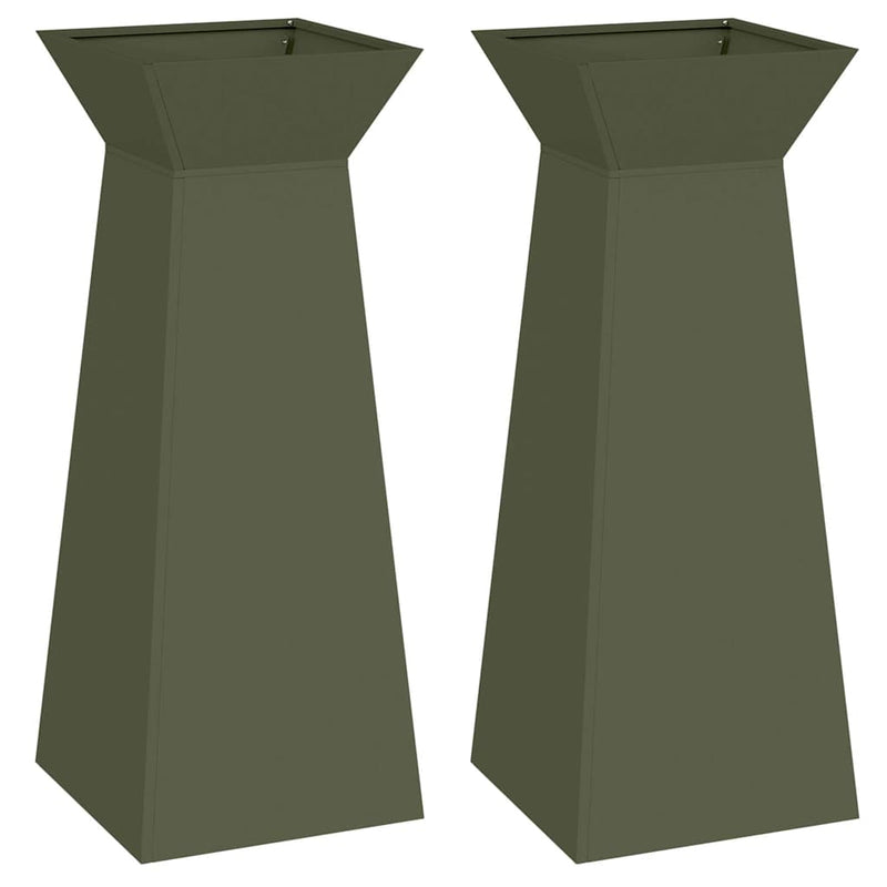 Afbeelding laden in galerijviewer, Vidaxl pilaar plantenbak 2 pcs olijfgroen 40 x 40 x 100 cm
