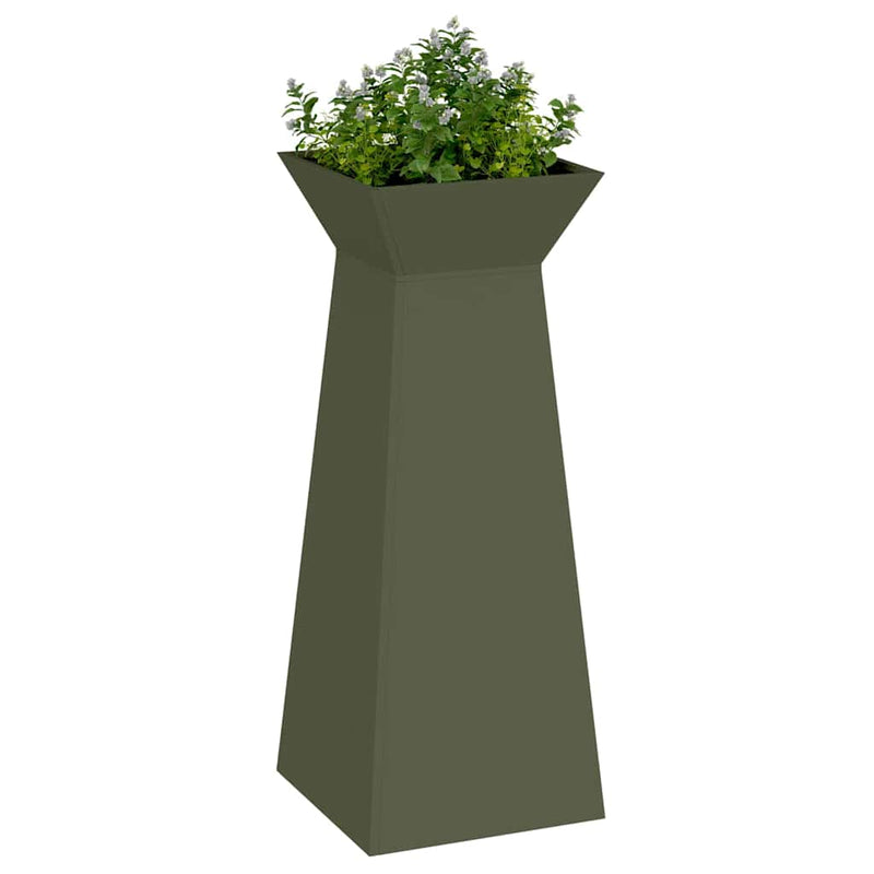 Afbeelding laden in galerijviewer, Vidaxl pilaar plantenbak 2 pcs olijfgroen 40 x 40 x 100 cm
