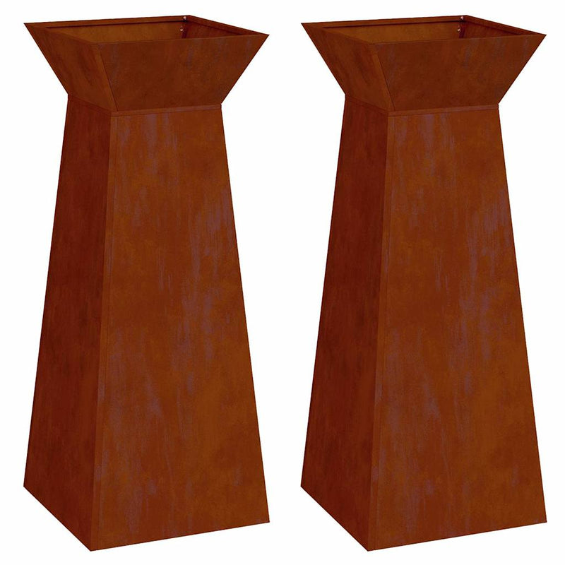 Afbeelding laden in galerijviewer, Vidaxl pilaar plantenbak 2 pcs zilver 40 x 40 x 100 cm cortenstaal
