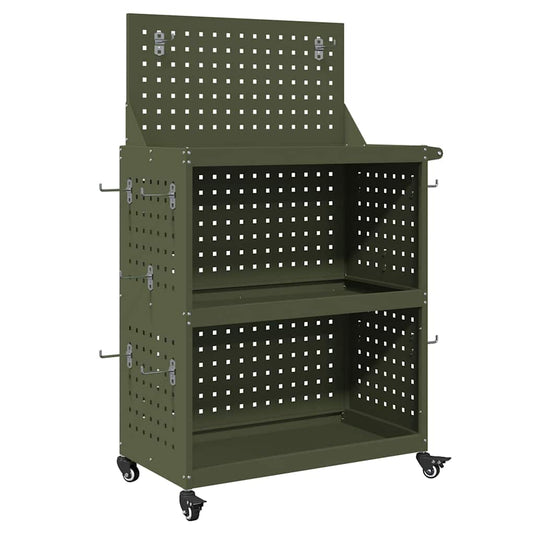 Vidaxl gereedschapswagen met plank olijf groen 65 x 35 x 111 cm