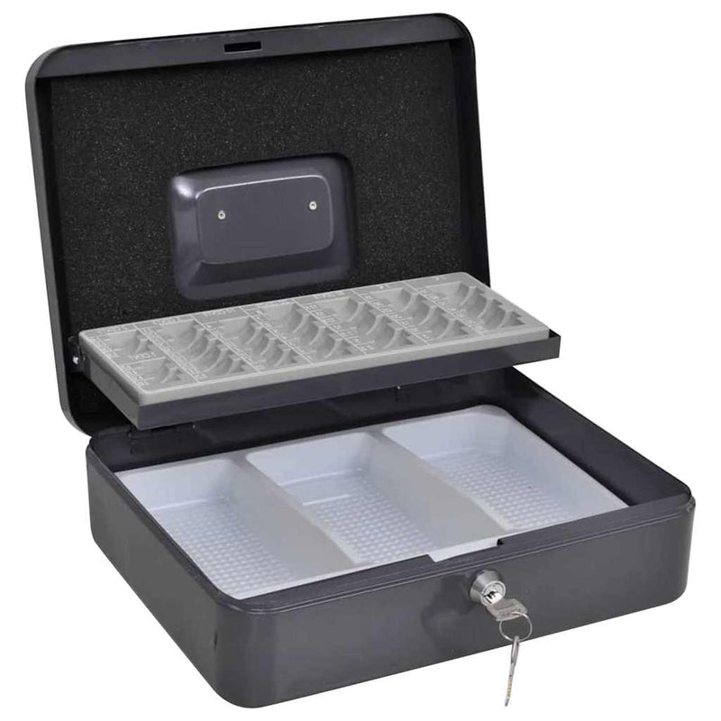 Afbeelding laden in galerijviewer, Vidaxl cash box met slot donkergrijs 30 x 24 x 9 cm staal
