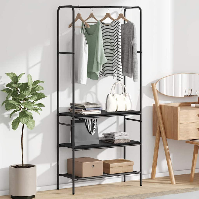 Afbeelding laden in galerijviewer, Vidaxl kledingrek met plank zwart eiken 77 x 30 x 171 cm bewerkt hout
