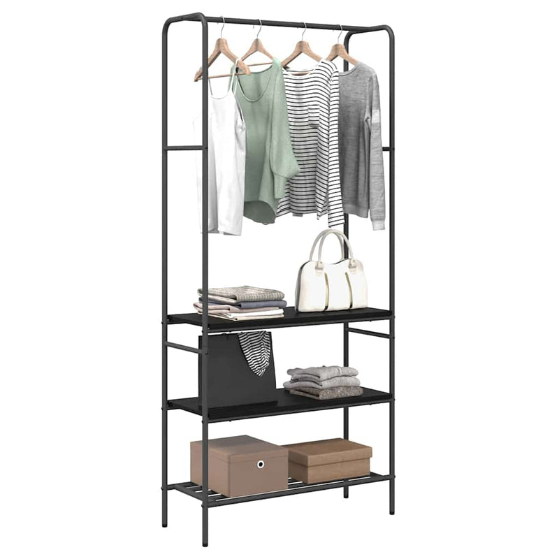 Afbeelding laden in galerijviewer, Vidaxl kledingrek met plank zwart eiken 77 x 30 x 171 cm bewerkt hout
