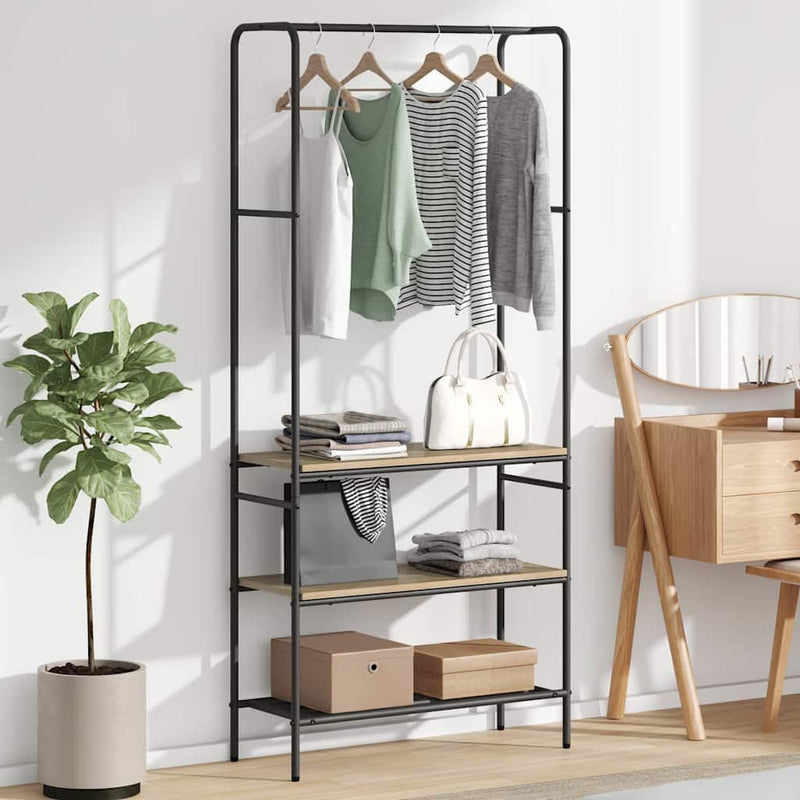 Afbeelding laden in galerijviewer, Vidaxl kledingrek met plank sonoma eiken 77 x 30 x 171 cm bewerkt hout
