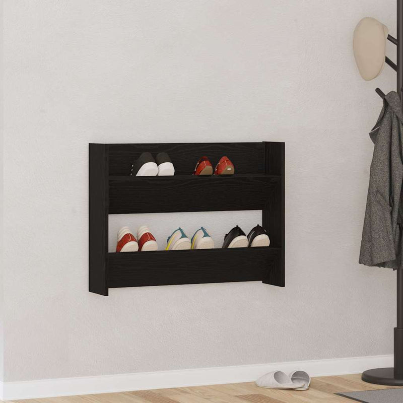 Afbeelding laden in galerijviewer, Vidaxl schoenenkast met plank zwart eiken 85 x 18 x 90 cm bewerkt hout
