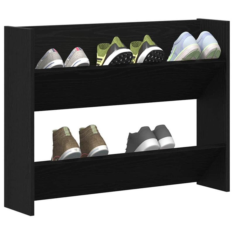 Afbeelding laden in galerijviewer, Vidaxl schoenenkast met plank zwart eiken 85 x 18 x 90 cm bewerkt hout
