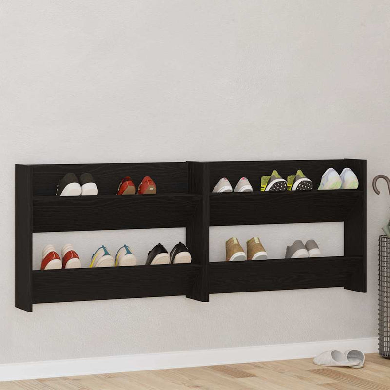 Afbeelding laden in galerijviewer, Vidaxl schoenenkast 2 pcs zwart eiken 85 x 18 x 90 cm bewerkt hout
