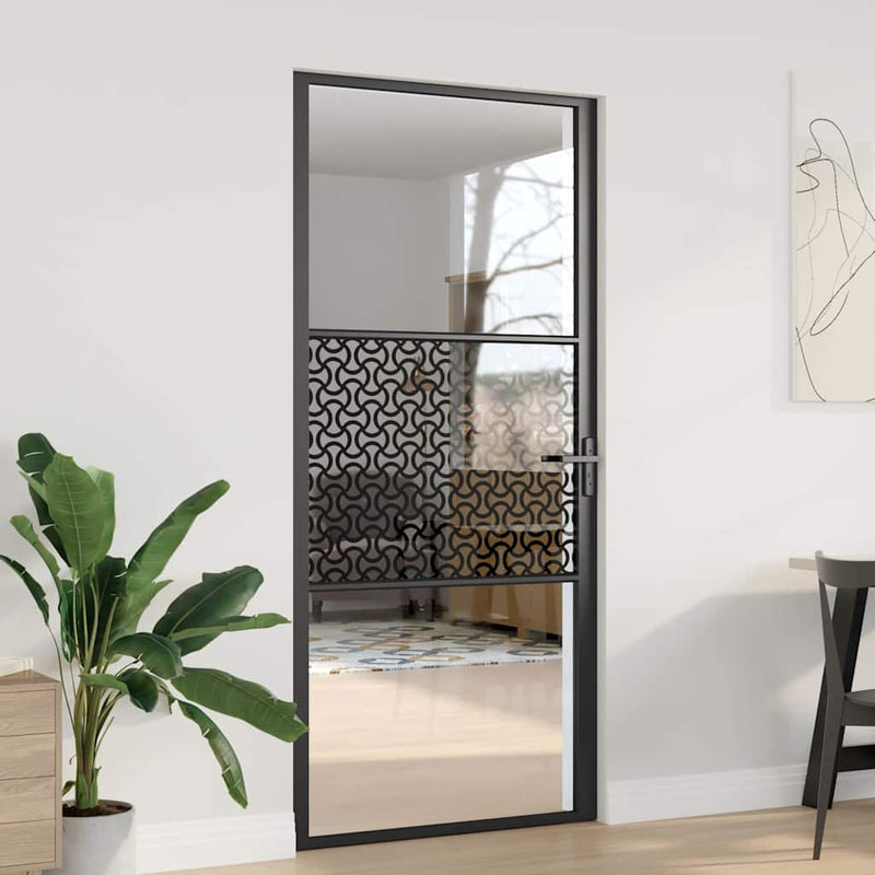 Afbeelding laden in galerijviewer, Vidaxl glazen deur fretwerk zwart 76 x 3.5 x 201.5 cm aluminium
