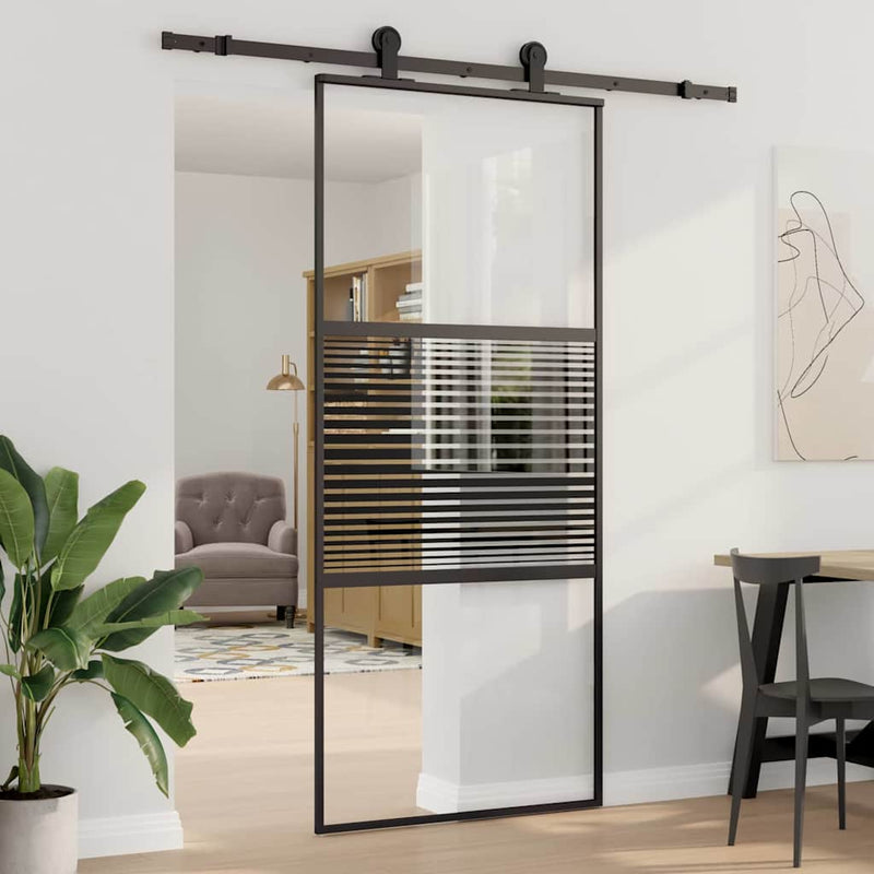 Afbeelding laden in galerijviewer, Vidaxl glazen deur gestreept zwart 90 x 2 x 205 cm aluminium
