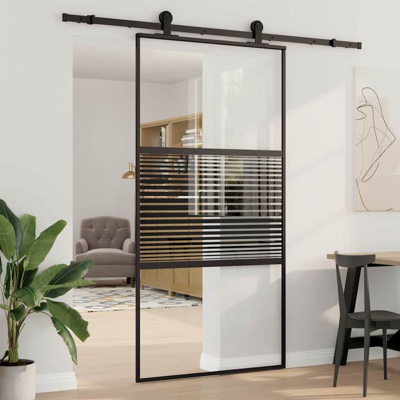 Afbeelding laden in galerijviewer, Vidaxl glazen deur 102,5 x 2 x 205 cm aluminium zwart

