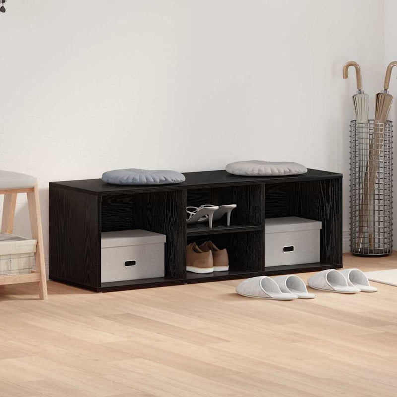 Afbeelding laden in galerijviewer, Vidaxl schoenenbank zwart eiken 102 x 35 x 35 cm bewerkt hout
