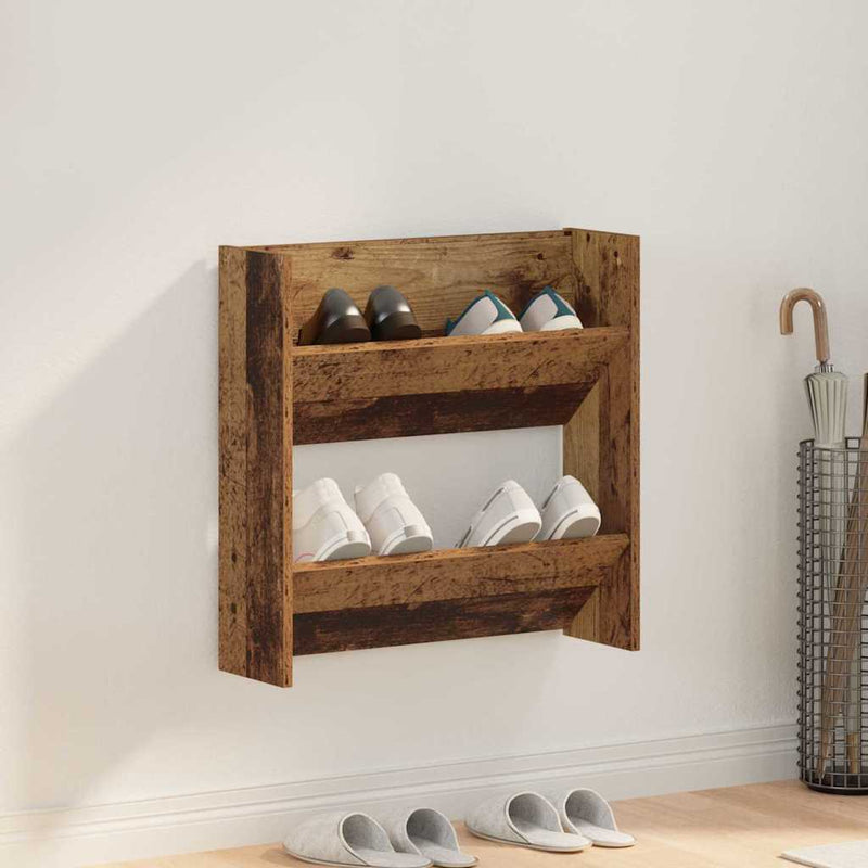 Afbeelding laden in galerijviewer, Vidaxl schoenenkast met plank oudhout 60 x 18 x 60 cm bewerkt hout

