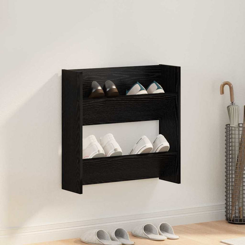 Afbeelding laden in galerijviewer, Vidaxl schoenenkast met plank zwart eiken 60 x 18 x 60 cm bewerkt hout
