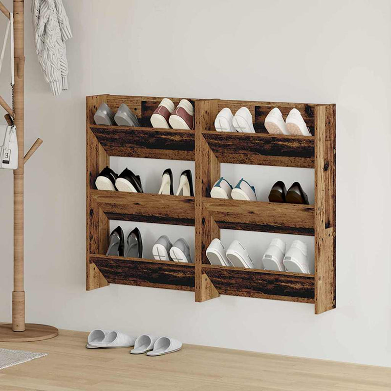 Afbeelding laden in galerijviewer, Vidaxl schoenenkast 2 pcs oudhout 60 x 18 x 90 cm bewerkt hout
