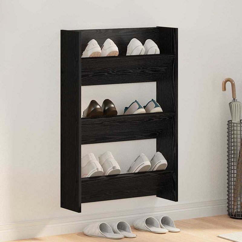 Afbeelding laden in galerijviewer, Vidaxl schoenenkast met plank zwart eiken 60 x 18 x 90 cm bewerkt hout
