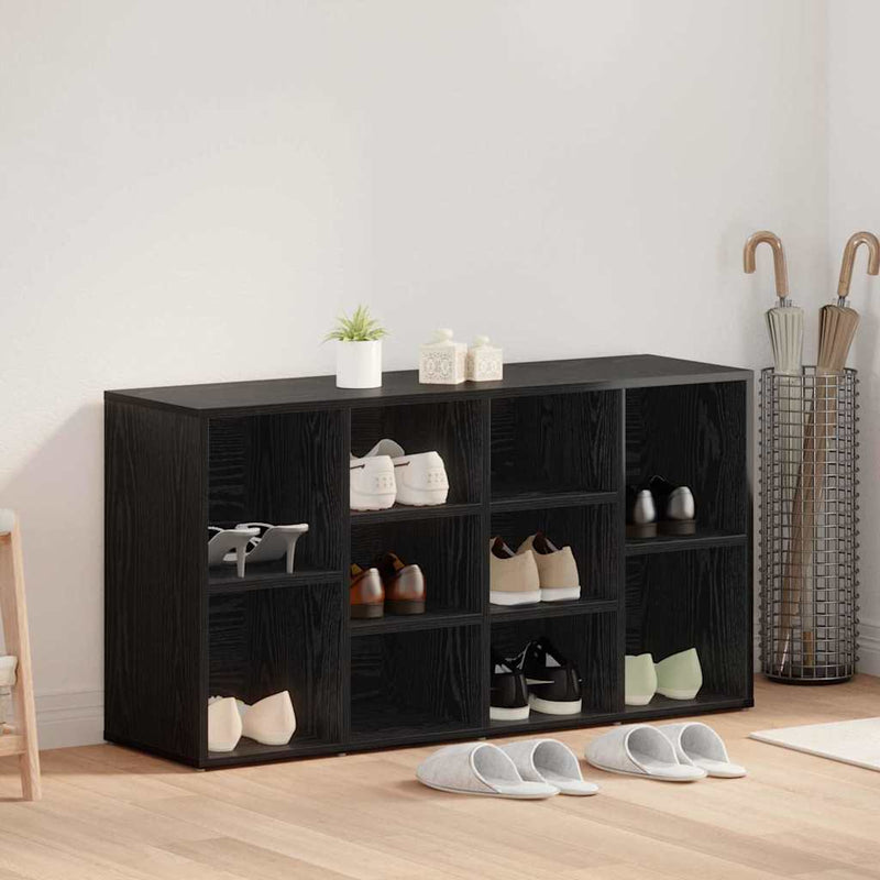 Afbeelding laden in galerijviewer, Vidaxl schoenenbank zwart eiken 103 x 30 x 54,5 cm bewerkt hout
