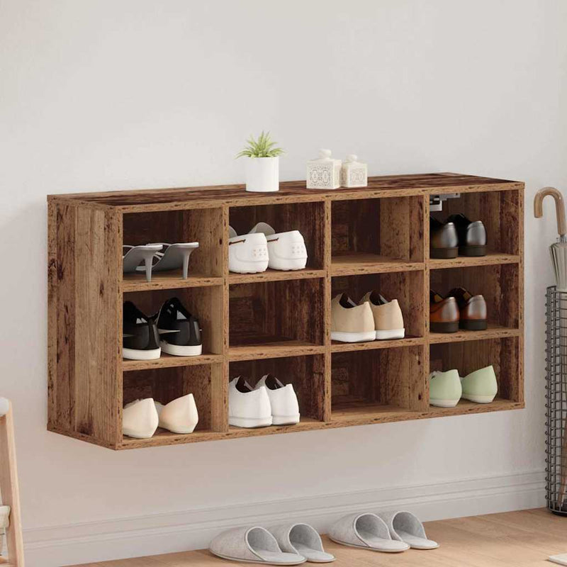 Afbeelding laden in galerijviewer, Vidaxl schoenenkast met plank oudhout 103 x 30 x 51 cm bewerkt hout
