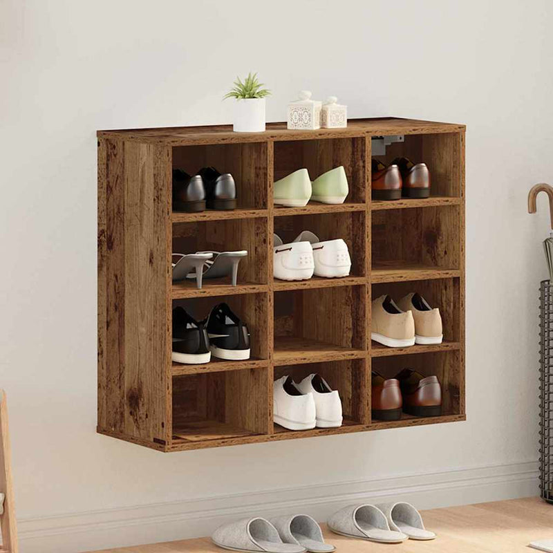 Afbeelding laden in galerijviewer, Vidaxl schoenenkast met plank oudhout 77,5 x 30 x 67 cm bewerkt hout
