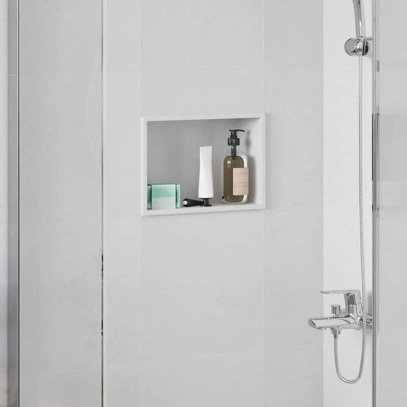 Afbeelding laden in galerijviewer, Vidaxl douche niche wit 30 x 20 x 9,5 cm roestvrij staal
