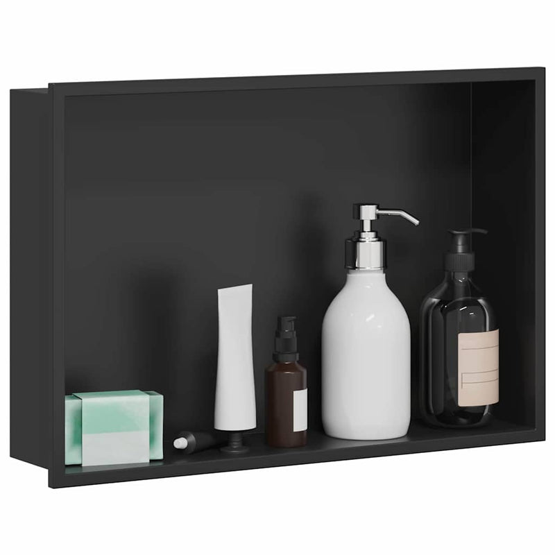 Afbeelding laden in galerijviewer, Vidaxl douche niche zwart 45 x 30 x 9,5 cm roestvrij staal

