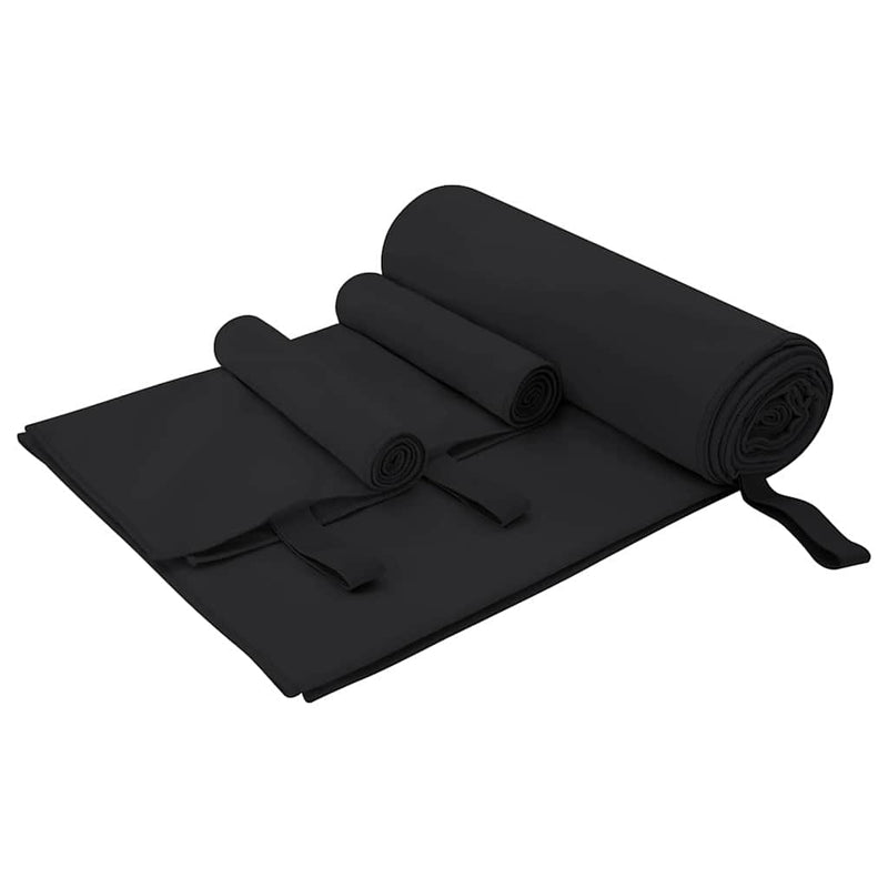 Afbeelding laden in galerijviewer, Vidaxl set van sporthanddoeken 3 pcs zwart polyester en polyamide
