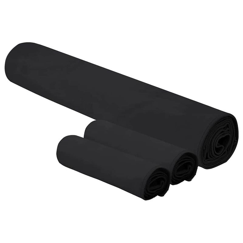 Afbeelding laden in galerijviewer, Vidaxl set van sporthanddoeken 3 pcs zwart polyester en polyamide
