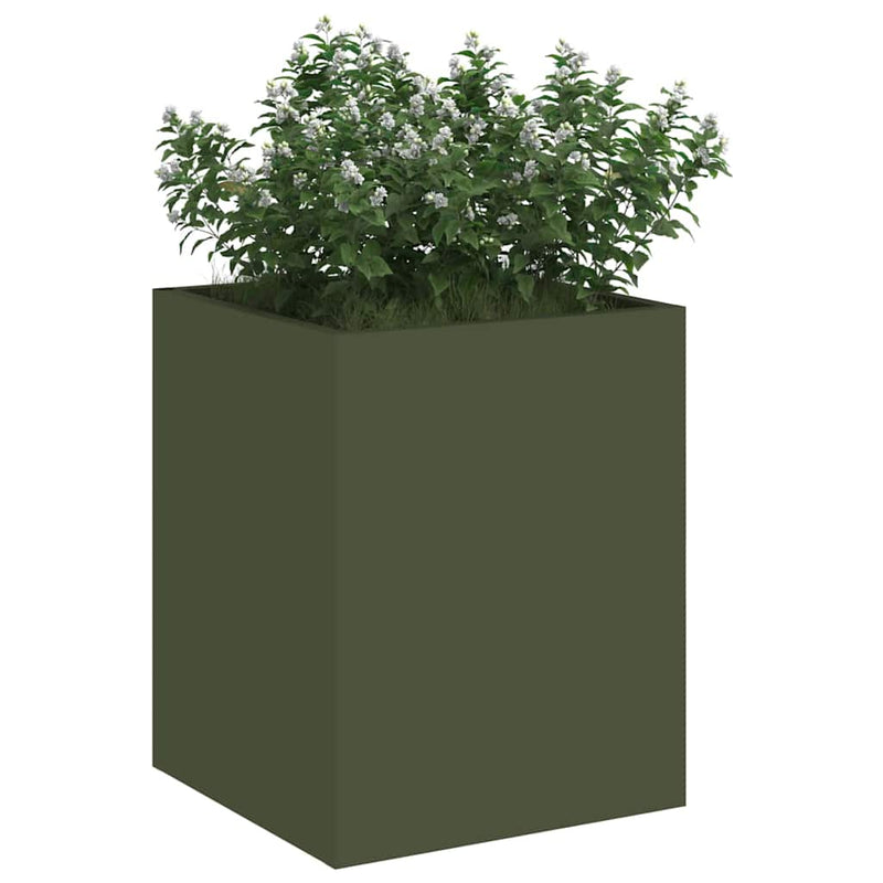 Afbeelding laden in galerijviewer, Vidaxl tuin bloempot olijf groen 32 x 32 x 40 cm koudgewalst staal
