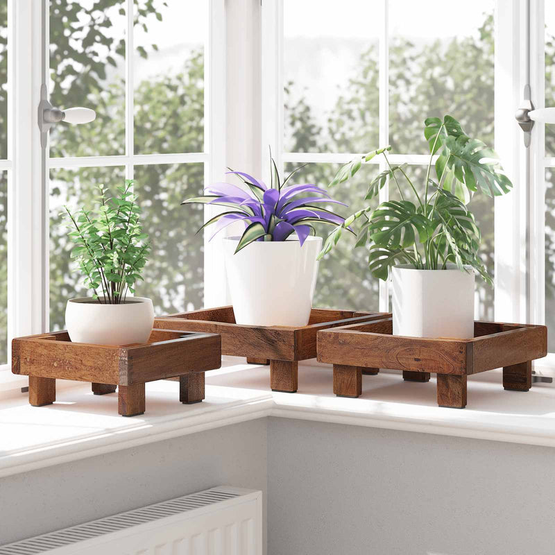 Afbeelding laden in galerijviewer, Vidaxl plantenstandaard 3 pcs bruin mahoniehout
